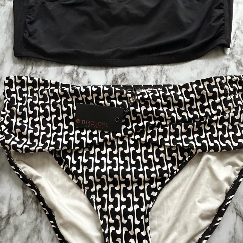 Turquoise Couture Black and White Bikini Top and Bottom